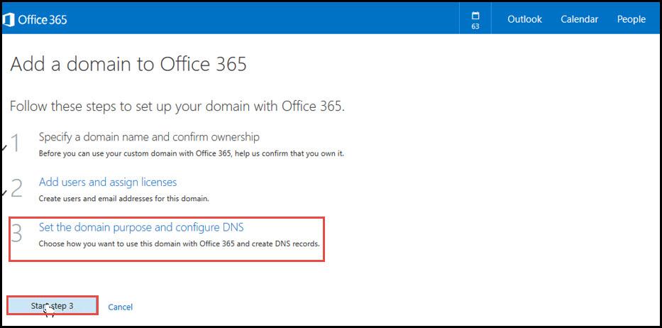 Office 365 23 change dns entries start step 3