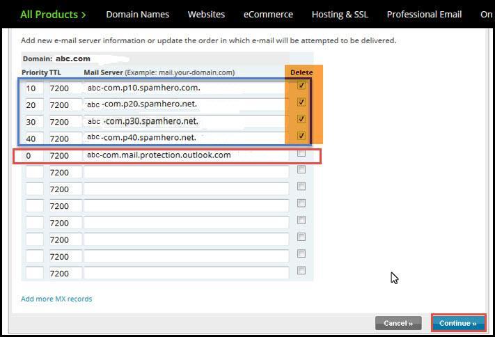 Office 365 27 change dns entries continue