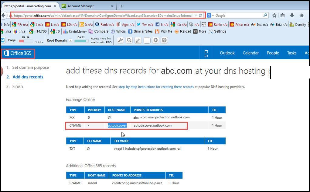 Office 365 28 change dns entries cname