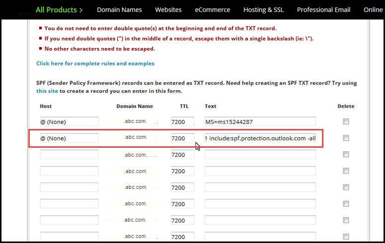 Office 365 32 change dns entries txt records