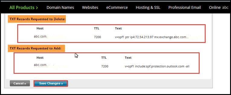 Office 365 33 change dns entries save changes