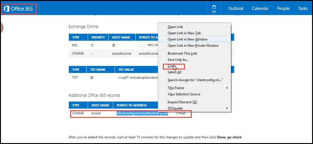 Office 365 34 change dns entries cname copy