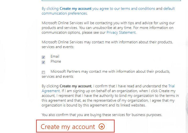 Office 365 4 create admin account create my account