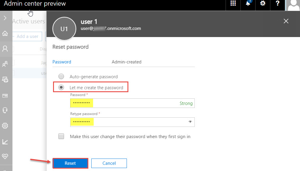 Office 365 7 reset forgotten password set new password