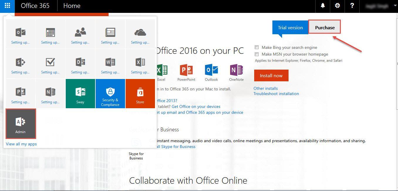 download office 365 admin log in