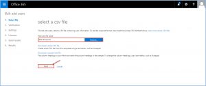 office 365 11 upload csv file and next