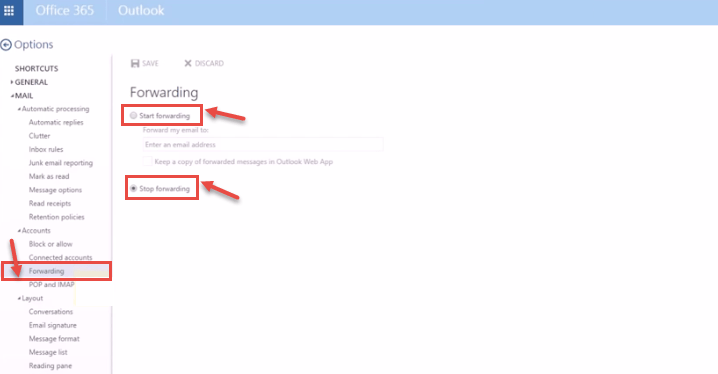 office 365 12 forwarding emails