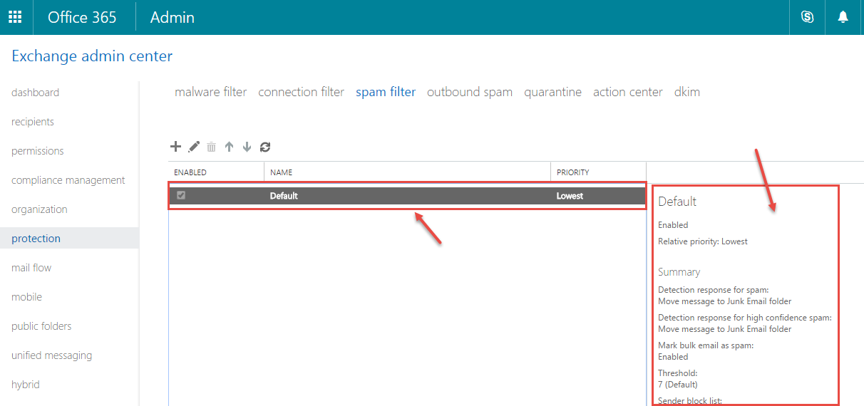 Configuring spam filters in Office 365 Exchange | Office 365 Support