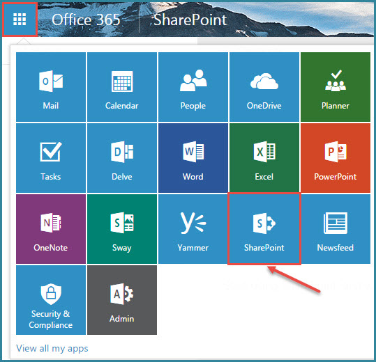 office 365 2 app launher sharepoint