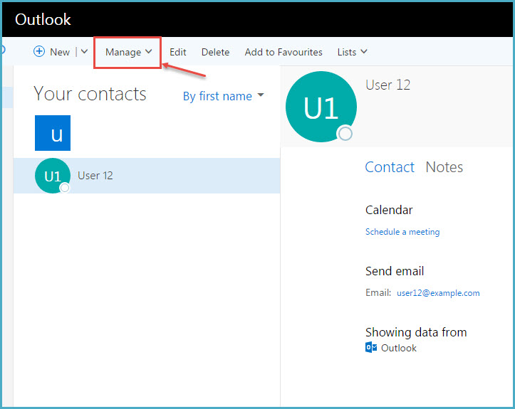office 365 3 manage for export contacts