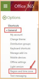 office 365 4 general settings change region and time zone