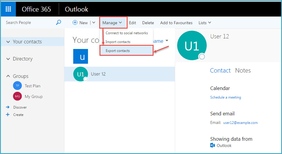 office 365 4 manage export contacts