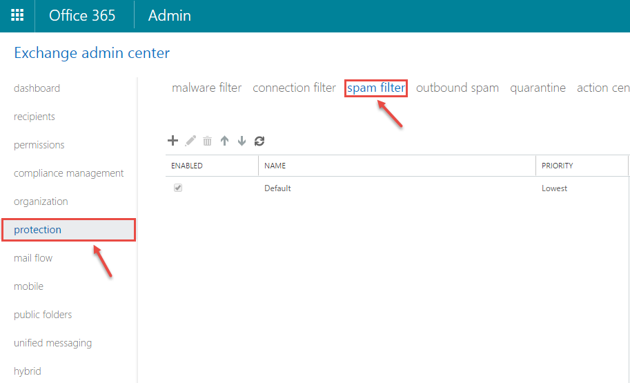 Configuring spam filters in Office 365 Exchange | Office 365 Support