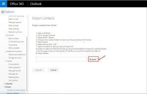 office 365 5 gmail contacts browse