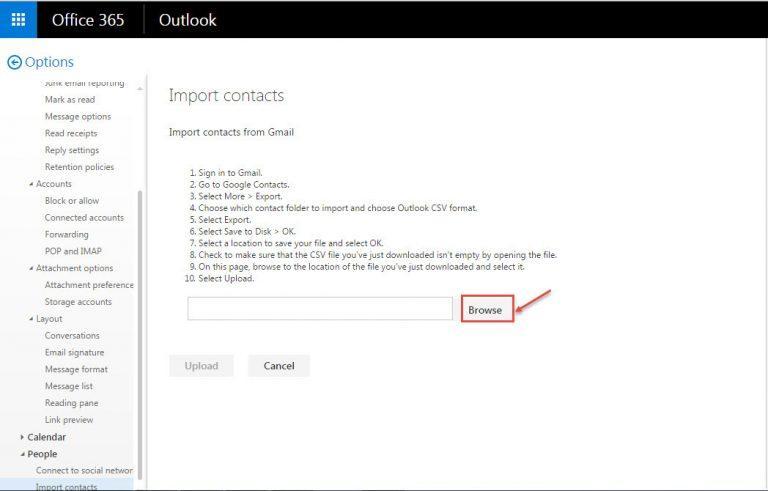 import contacts in office 365