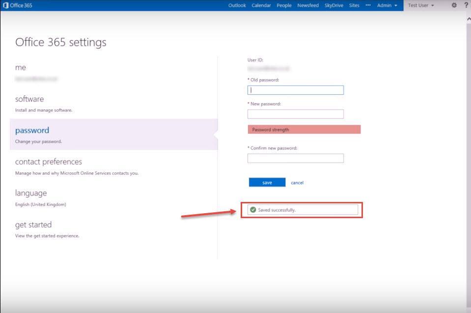 office 365 password reset setup