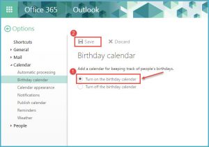 office 365 5 turn on birthday calendar