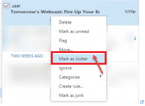 office 365 6 clutter email mark