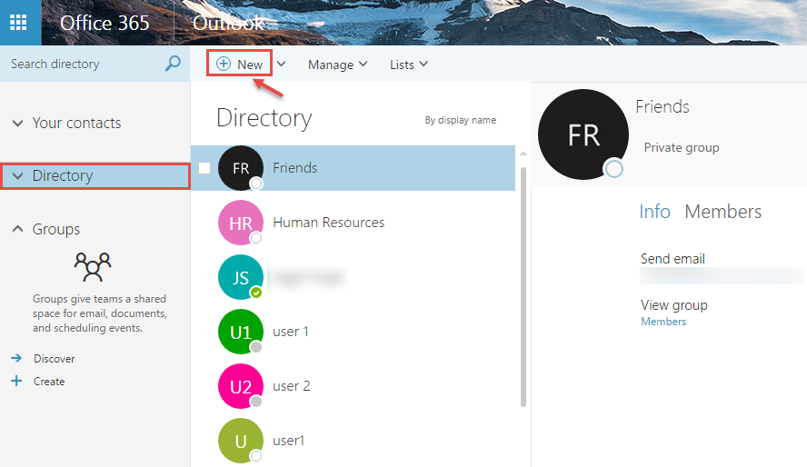 office 365 6 directory contacts