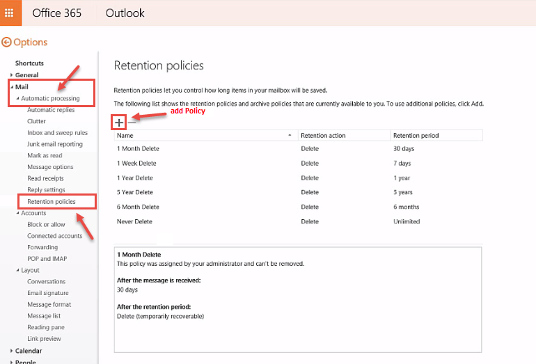 office 365 6 retention policy