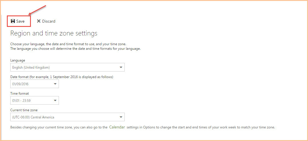 office 365 6 save change region and time zone