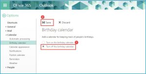office 365 6 turn off birthday calendar