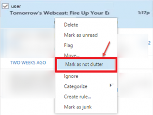 office 365 7 clutter email unmark