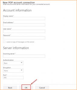 office 365 8 pop connection setting connect other accounts