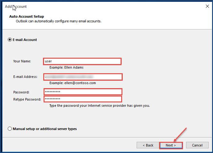 outlook 365 13 configure enter detail