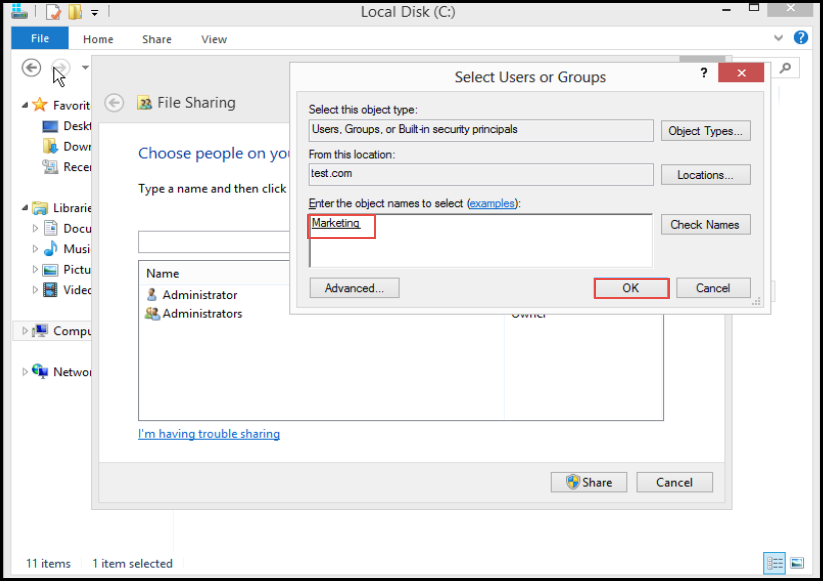 server Screen Configure Folder sharing